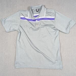 FootJoy Polo Shirt Men’s Size Medium Gray Purple Stripe Golf Performance Shirt